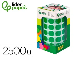 Pastille adhesive liderpapel diametre 15mm coloris vert    rouleau 2500 unites boite     carton — Non classé
