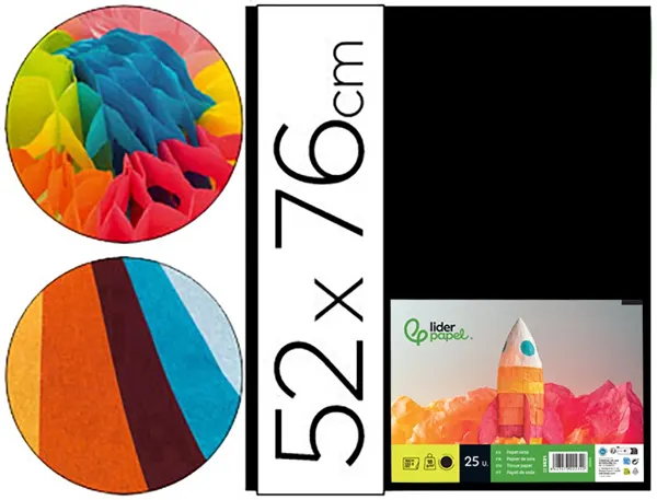 Papier de soie liderpapel 52x76cm 18g/m2 unicolore noir sachet 25f — Non classé