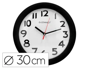 Horloge q-connect murale plastique design actuel numéros noirs fond blanc 1 pile aa non fournie diamètre 30cm noir — Non…