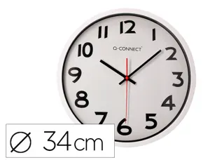 Horloge q-connect murale plastique design actuel numéros noirs fond blanc 1 pile aa non fournie diamètre 34cm chromé — Non…