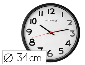 Horloge q-connect murale plastique design actuel numéros noirs fond blanc 1 pile aa non fournie diamètre 34cm noir — Non…