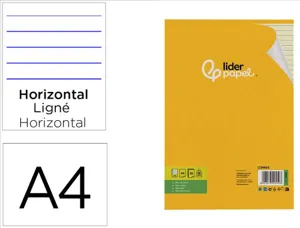 Bloc-notes liderpapel encollé a4 210x297mm 50f 60g/m2 ligné marge feuilles jaunes — Non classé