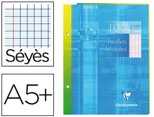 Feuillet mobile clairefontaine a5+ 170x220mm papier vélin velouté 100 pages 90g séyès perforé coloris blanc — Non classé