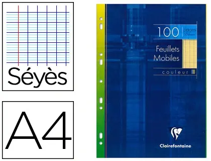 Feuillet mobile clairefontaine a4 210x297mm papier vélin velouté 100 pages 90g séyès perforé coloris jaune — Non classé
