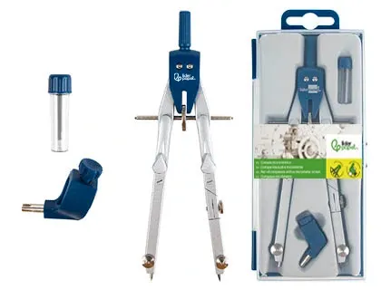 Compas liderpapel micrométrique articulé 2 branches circonférence 38cm touche réglage rapide bague mine 2mm étui — Non classé
