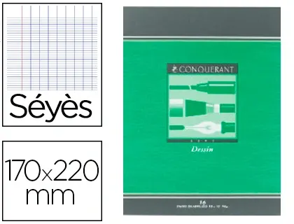 Cahier dessin conquérant sept piqué couverture offset a5+ 17x22cm 16 pages unies 90g — Non classé