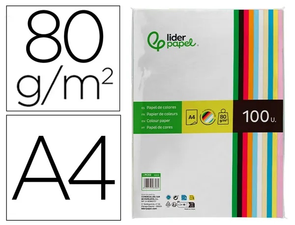 Papier couleur liderpapel multifonction a4 80g/m2 10 coloris assortis paquet 100 feuilles — Non classé