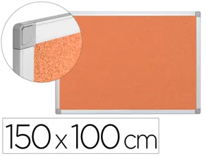 Tableau liège q-connect mural cadre aluminium argenté mat coins plastiques fixation mur épaisseur 5mm 150x100cm — Non classé