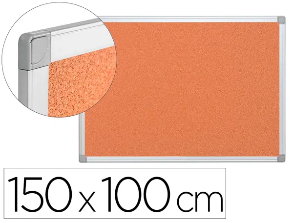 Tableau liège q-connect mural cadre aluminium argenté mat coins plastiques fixation mur épaisseur 5mm 150x100cm — Non classé