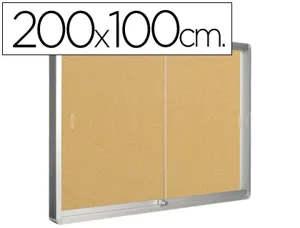 Vitrine q-connect cadre aluminium fond liège portes coulissantes méthacrylate serrure fixation mur 24f a4 200x100x6cm — Non…