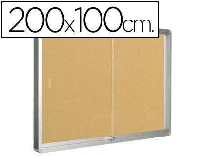 Vitrine q-connect cadre aluminium fond liège portes coulissantes méthacrylate serrure fixation mur 24f a4 200x100x6cm — Non…