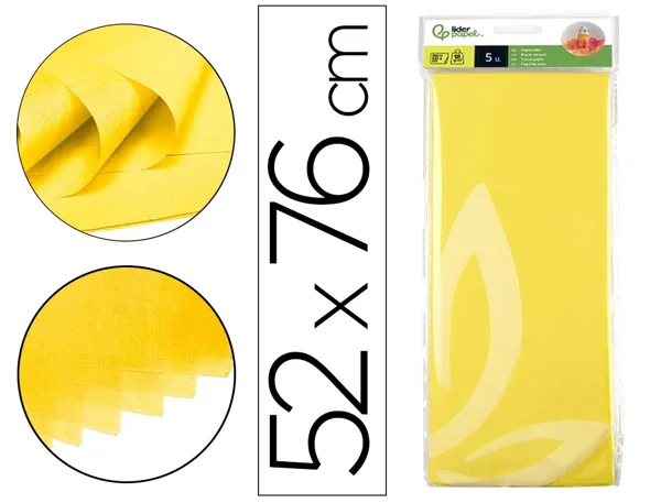 Papier de soie liderpapel 52x76cm 18g/m2 unicolore jaune sachet 5f — Non classé
