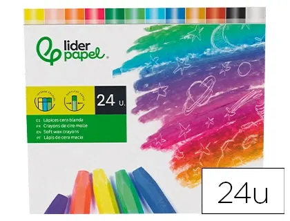 Crayon cire liderpapel 75mm diamètre 12mm taille-crayons et porte-crayons offerts coloris brillants boîte 24 unités — Non…