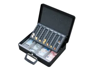 Caisse monnaie q-connect structure acier 0.8mm épaisseur plateau amovible espace billets 370x110x290mm coloris noir — Non…