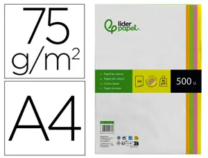 Papier couleur néon liderpapel multifonction a4 75g 4 coloris assortis néons jaune orange rose vert 500f — Non classé