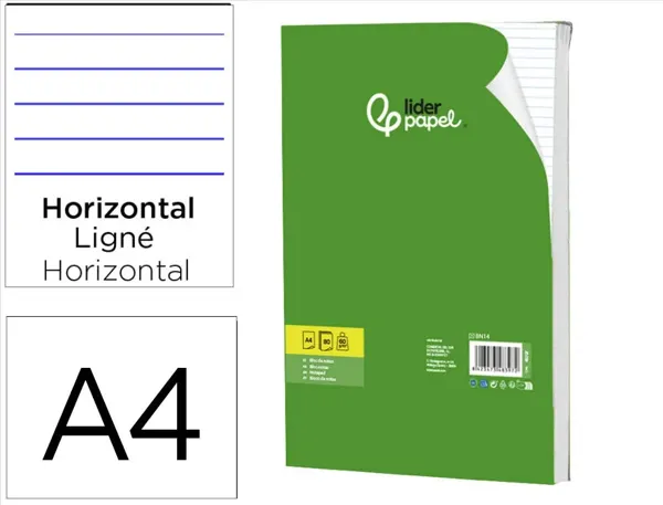 Bloc notes liderpapel ligné a4297x210mm couverture carton   imprimé 250g/m2 80f 60g/m2 — Non classé