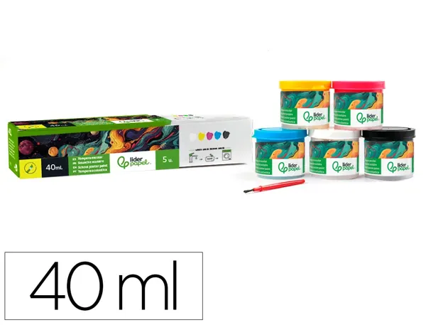 Gouache scolaire liderpapel 5 coloris assortis + pinceau pot 40ml — Non classé