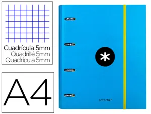 Classeur antartik 4 anneaux ronds 40mm a4 carton remborde feuillets mobiles quadrillage 5mm coloris bleu — Non classé