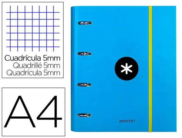 Classeur antartik 4 anneaux ronds 40mm a4 carton remborde feuillets mobiles quadrillage 5mm coloris bleu — Non classé