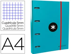 Classeur antartik 4 anneaux ronds 40mm a4 carton remborde feuillets mobiles quadrillage 5mm coloris turquoise — Non classé
