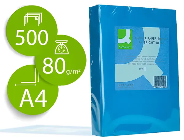 Papier couleur q-connect multifonction a4 80g/m2 unicolore bleu intense ramette 500 feuilles — Non classé