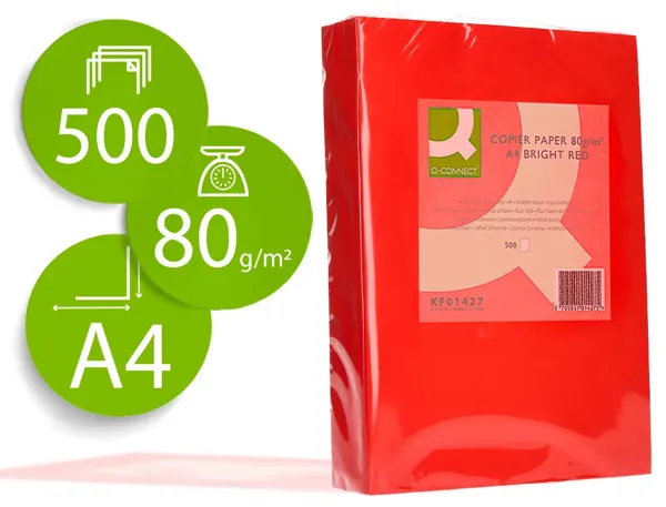 Papier couleur q-connect multifonction a4 80g/m2 unicolore rouge intense ramette 500 feuilles — Non classé