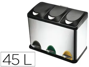 Poubelle q-connect métallique pédale couvercle plastique 45l 3 compartiments 15l — Non classé