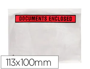 Pochette documents ci-inclus q-connect auto-adhesive       transparente 113x100mm texte  anglais paquet 100 unites — Non…