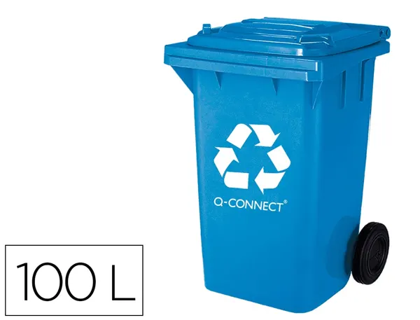 Poubelle q-connect conteneur plastique couvercle 100l 470x750x370mm papier carton coloris bleu — Non classé