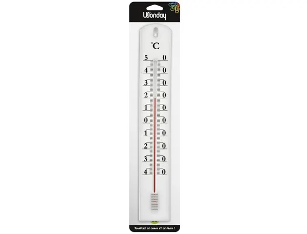 Thermomètre Jpc Polystyrène Usage Intérieur Extérieur Tube Alcool Protégé 40x8cm Coloris Blanc — Fournitures