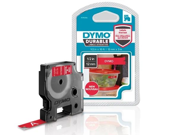 DYMO Ruban d'étiquette D1 blanc/rouge, 12 mm x 3m — Informatique & bureautique — vue 3