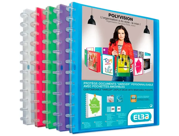 Protège-Documents Elba Vario Zip Polyvision Pp 5/10e A4 Capacité 40 Pochettes 80 Vues Livré Avec 20 Pochettes… — vue 3