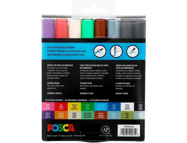 POSCA Marqueur à pigment PC3M, étui de 16, assorti — Fournitures — vue 4