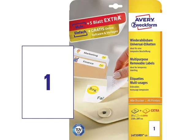 AVERY Etiquette multi-usage, enlevable, 210 x 297 mm — Fournitures — vue 3