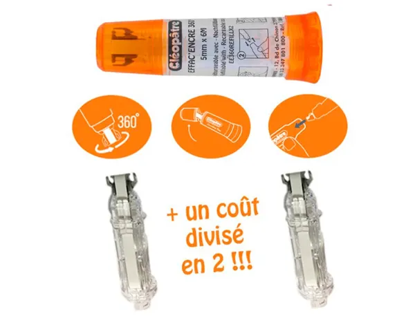 Effaceur D'encre Cleopatre Correcteur Rechargeable Avec Tete Rotative 360 . Dimension 6m X5 Mm, COLLES CLEOPATRE —… — vue 3