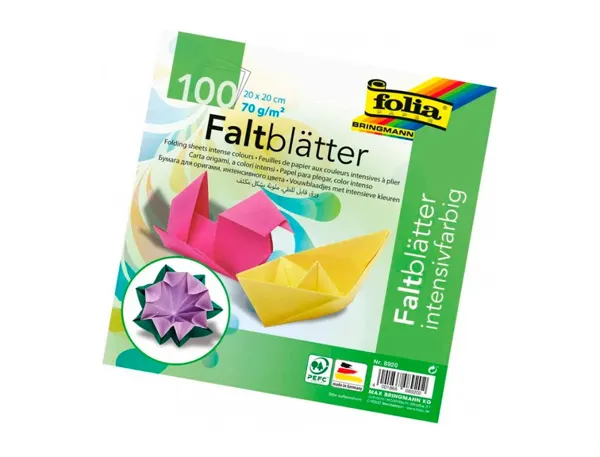 Pochette de 100 feuilles de papier pour pliage origami format 20 x 20 cm couleurs assorties, Folia — Techniques de… — vue 3