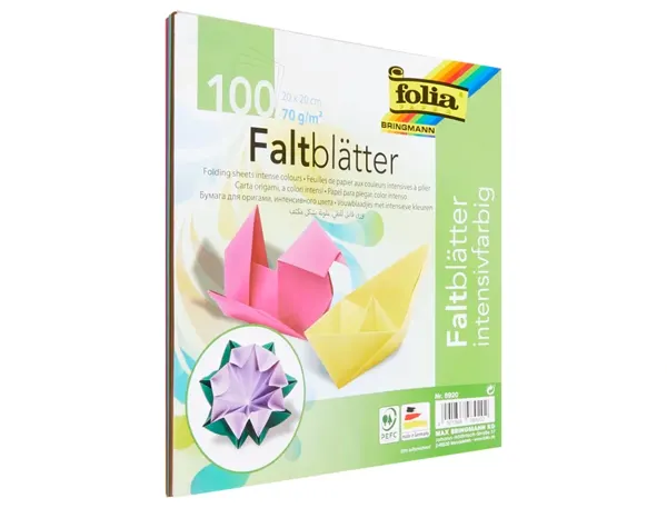 Pochette de 100 feuilles de papier pour pliage origami format 20 x 20 cm couleurs assorties, Folia — Techniques de… — vue 4