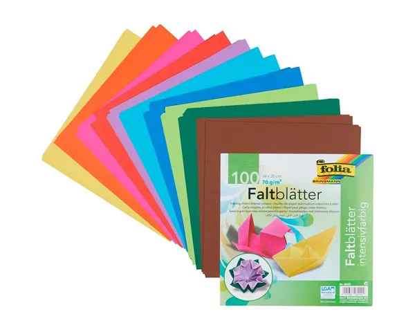 Pochette de 100 feuilles de papier pour pliage origami format 20 x 20 cm couleurs assorties, Folia — Techniques de… — vue 6