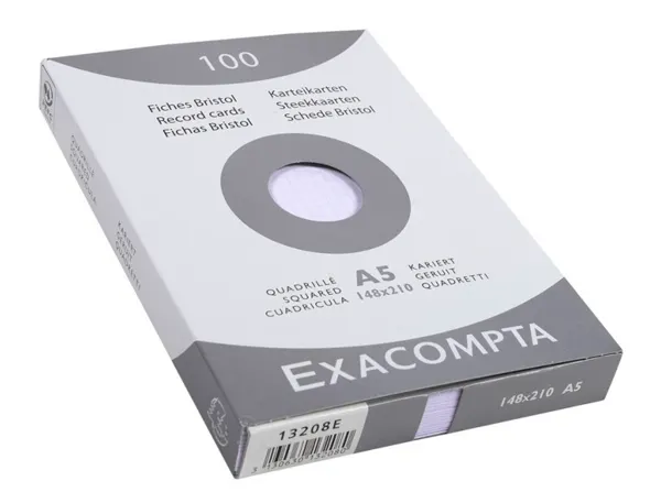 Etui de 100 fiches bristol non perforées carte forte 205 g blanc quadrillé 5x5 format 14,8x21 cm, EXACOMPTA —… — vue 3