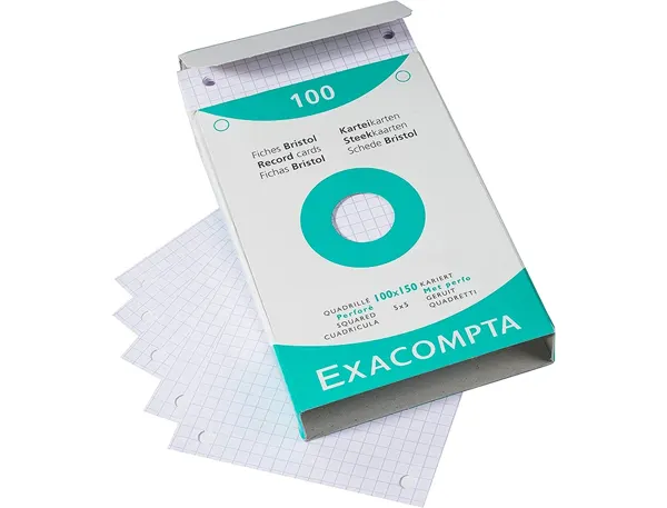 Boîte de 100 fiches bristol perforées carte forte 205 g blanc quadrillé 5x5 format 12,5 x 20 cm, EXACOMPTA —… — vue 3