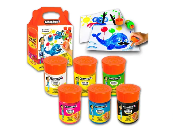Gouache Cleopatre Lot De 6 Ptit Pots De 50 Ml Avec Pinceau Et Entonnoir Int Gr Coloris Assortis, COLLES CLEOPATRE —… — vue 3