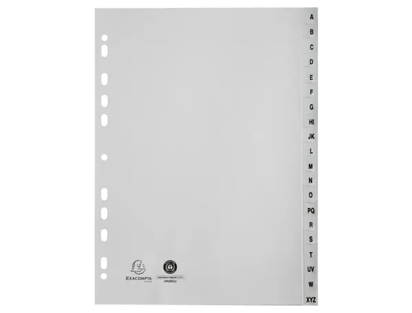 Jeu de 20 intercalaires alphabétiques en polypropylène gris recyclé, format A4, EXACOMPTA — Classement & archivage — vue 4