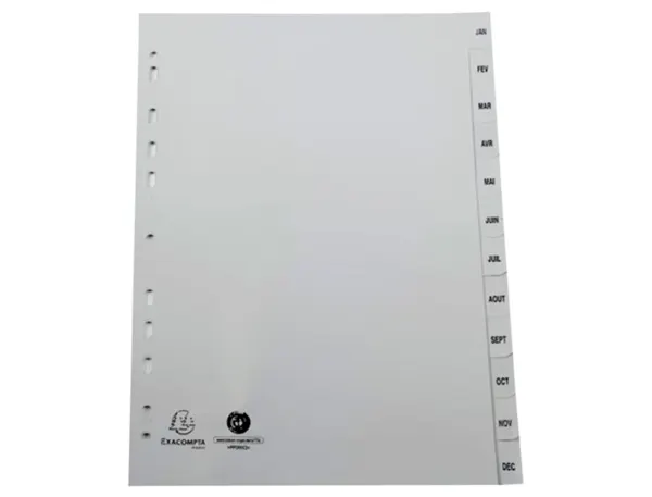 Jeu de 12 intercalaires mensuels en polypropylène gris recyclé, format A4, EXACOMPTA — Classement & archivage — vue 4