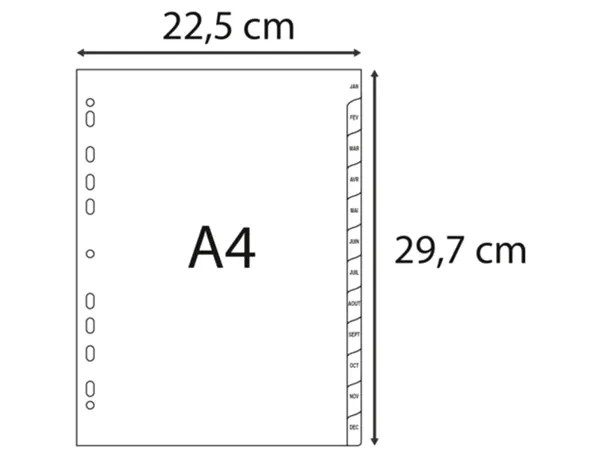 Jeu de 12 intercalaires mensuels en polypropylène gris recyclé, format A4, EXACOMPTA — Classement & archivage — vue 5