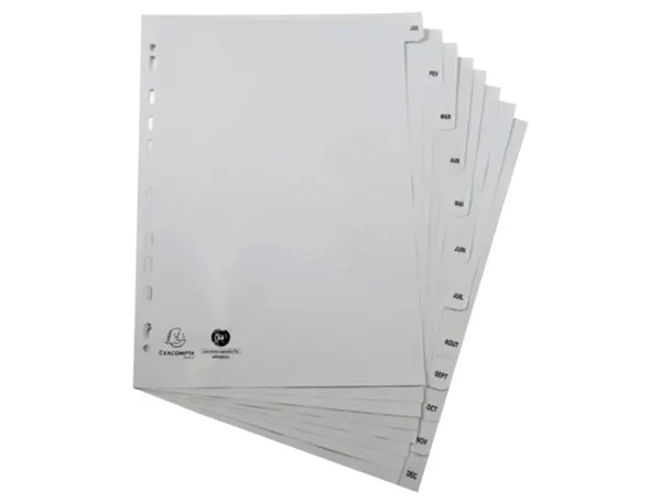 Jeu de 12 intercalaires mensuels en polypropylène gris recyclé, format A4, EXACOMPTA — Classement & archivage — vue 6