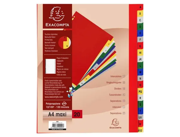 EXACOMPTA Intercalaires en plastique, A-Z, A4+, 20 touches — Classement & archivage — vue 4