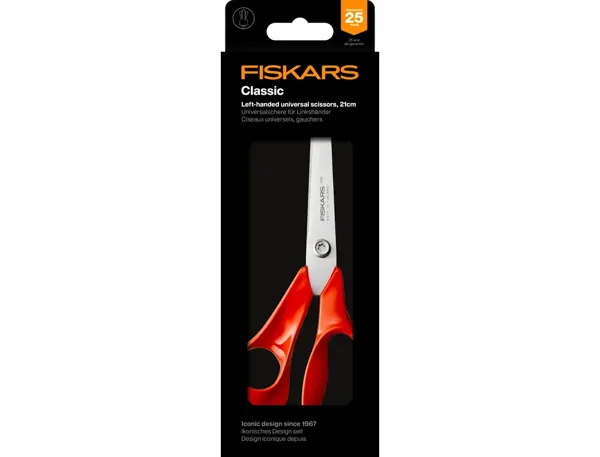 Ciseaux Fiskars Classic Universels Lames Acier Inoxydable 21 cm Gaucher Anneaux Coloris Rouge — Fournitures — vue 4