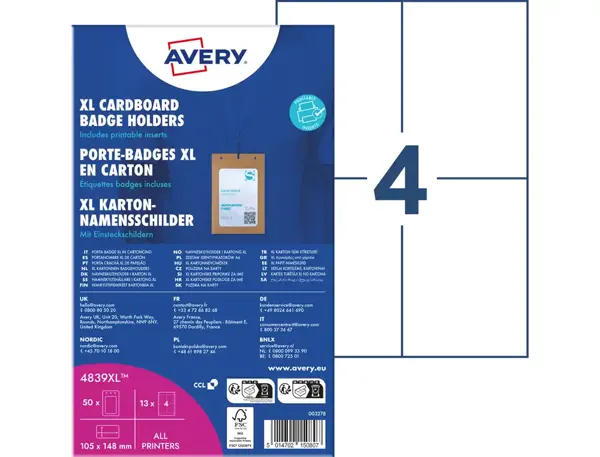 AVERY Pochette badge XL, en carton, 105 x 148 mm — Badges & accessoires — vue 8