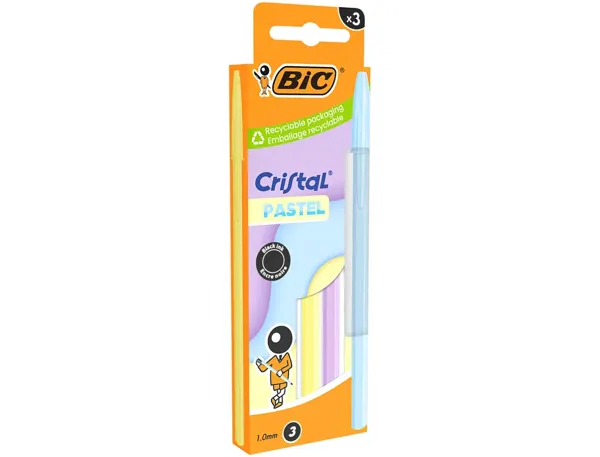 Stylo-Bille Bic Cristal Pastel Pointe Moyenne 1,0mm Encre Noire Capuchon Coloris Assortis Bte De 3u — Fournitures — vue 3