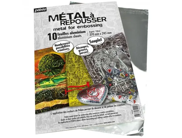 Pochette Feuilles Aluminium Metal A Repousser Graine Creative 40x30 cm 10 Feuilles Coloris Argent — Activités… — vue 3